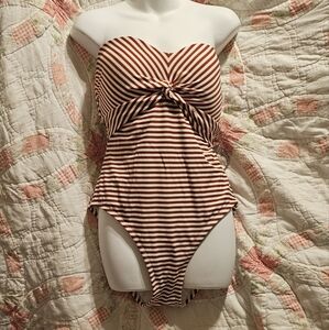 Striped Brown and White One-Piece Swimsuit